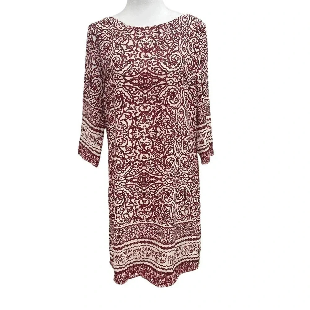 Skies are Blue tunic dress. Size XS. Maroon and cream.